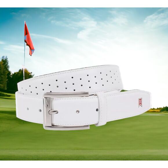 Nike Tiger Woods Mesh G-Flex White PGA Golf Tour Leather Belt Mens Size 42 NEW - Picture 1 of 12